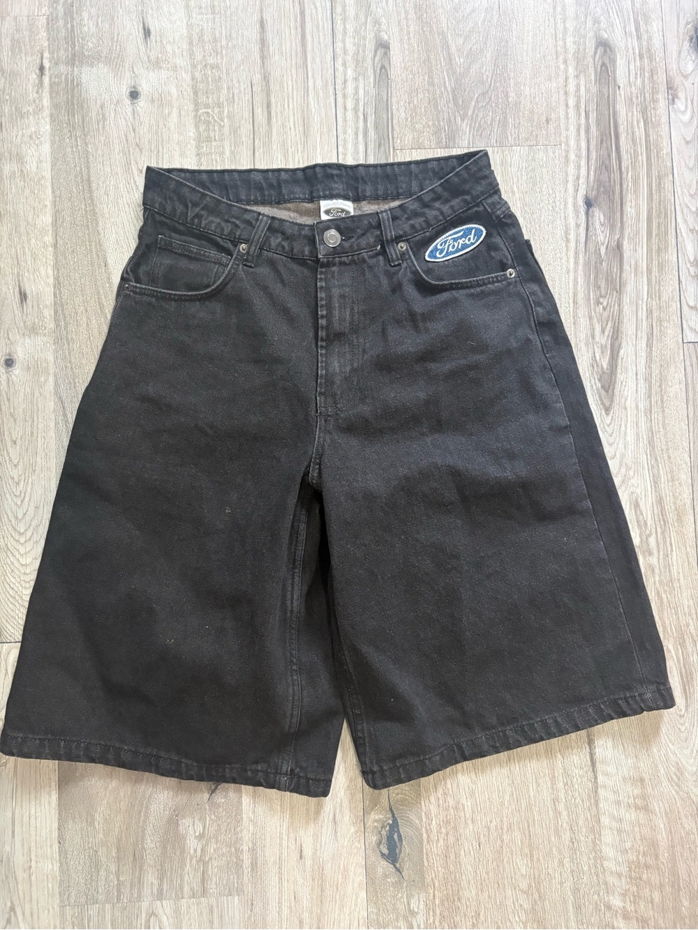 Ford Black Men's Denim jorts with Logo Patch